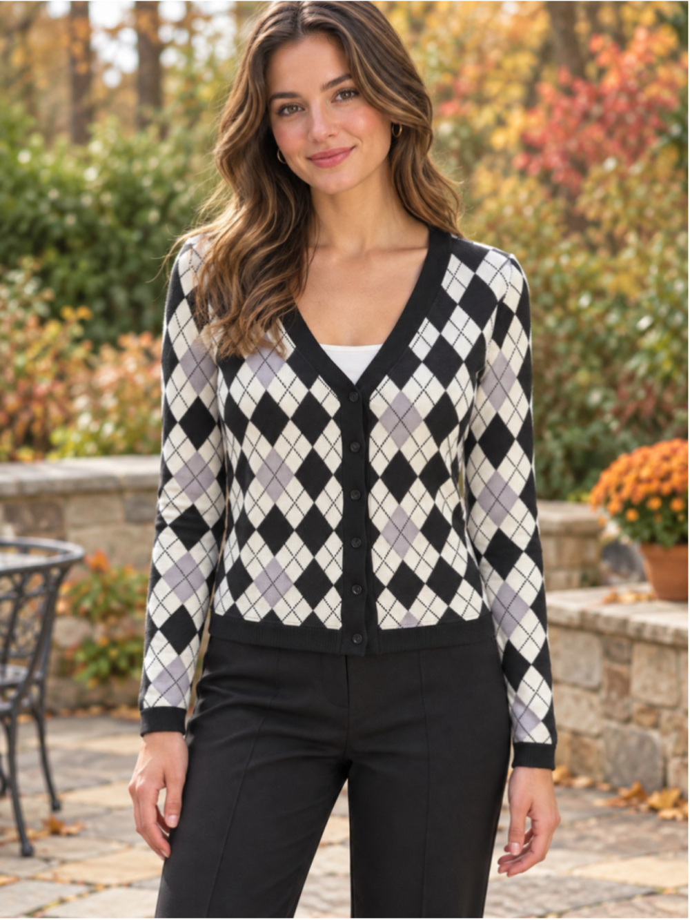 Women's Unbranded Argyle Cardigan Sweater Size M Black White